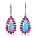 TLV AAA Ethiopian Welo Opal (Pear), Niassa Ruby (FF) Lever Back Earrings in Rhodium Over Sterling Silver 5.30 ctw - Sticky add to cart bar