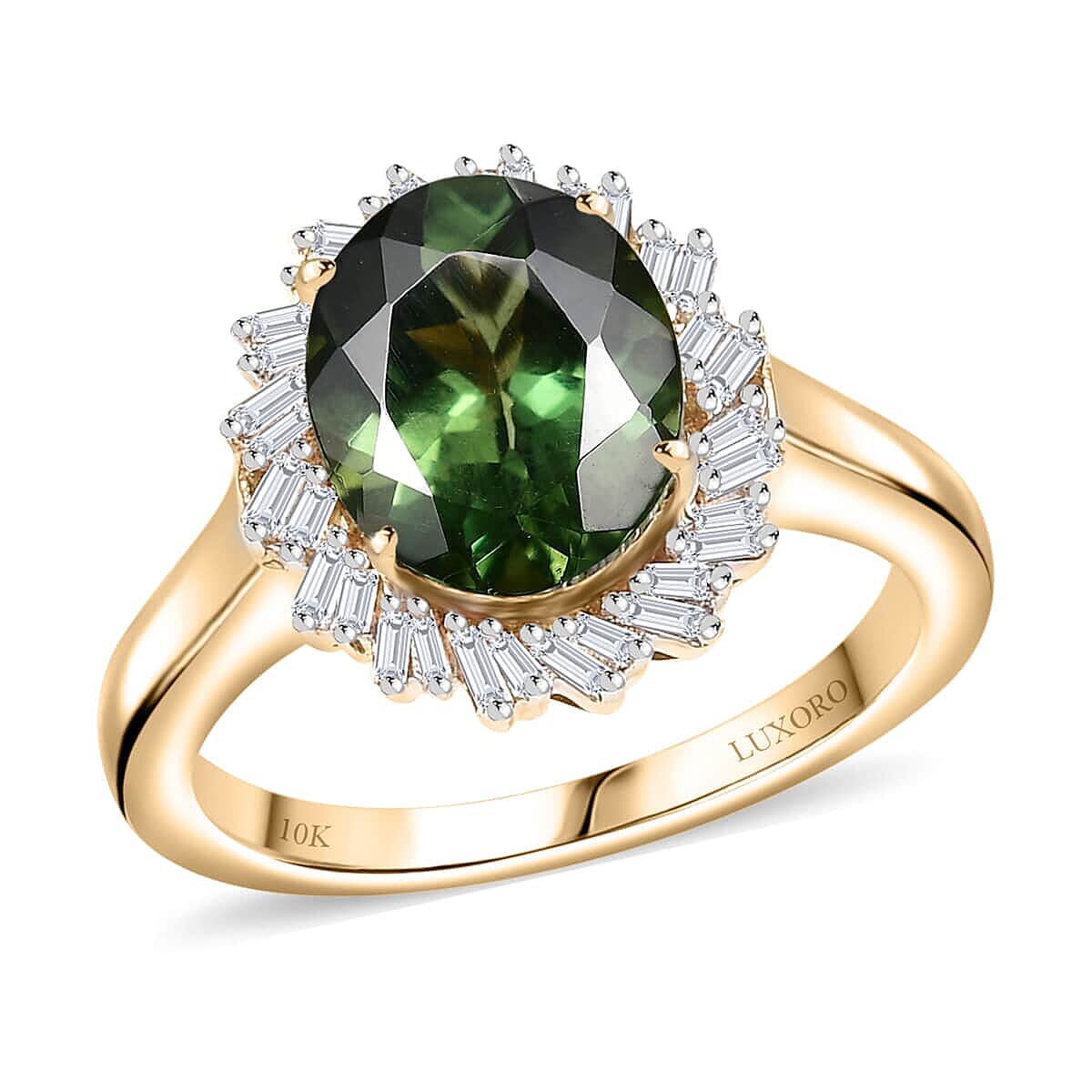 Luxoro 10K Yellow Gold Premium Madagascar Green Apatite, Diamond (G-H, I2) (0.25 cts) Ring (Size 8.0) (4.30 g) 3.15 ctw