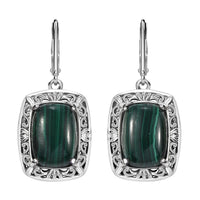 African Malachite 19.70 ctw Lever Back Earrings in Platinum Over Copper