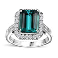 Rhapsody 950 Platinum AAAA Pirineu Lagoon Tourmaline, Diamond (E-F, VS) (0.95 cts) Ring (Size 6.0) 5.50 ctw - Sticky add to cart bar