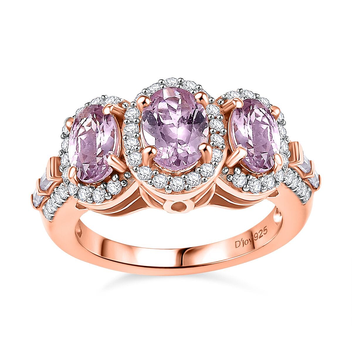 Narsipatnam Pink Spinel, White Zircon Trilogy Bloosom Ring in 18K Vermeil RG Over Sterling Silver (Size 10.0) 2.40 ctw