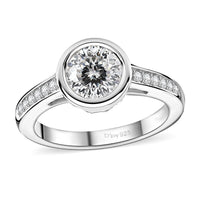 Moissanite (Rnd 7mm) Ring in Rhodium Over Sterling Silver (Size 10.0) 1.30 ctw