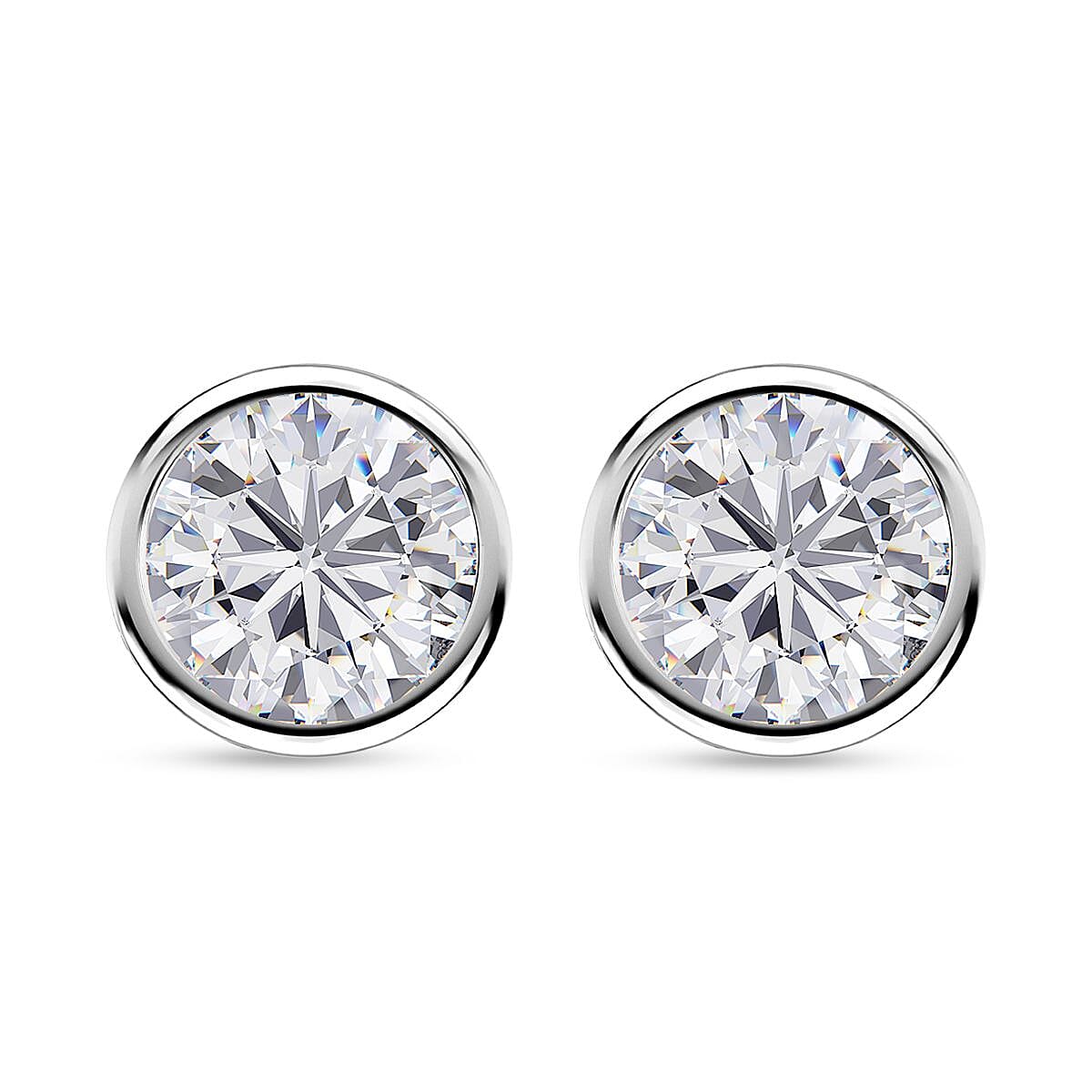 D'Joy Moissanite 1.50 ctw Solitaire Stud Earrings in Rhodium Over Sterling Silver