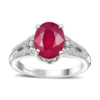 Niassa Ruby (FF), White Zircon Ring in Rhodium Over Sterling Silver (Size 10.0) 3.00 ctw