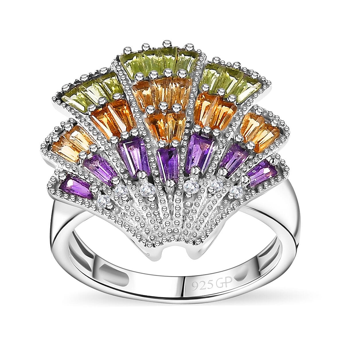 GP Multi Gemstone Ring in Rhodium Over Sterling Silver (Size 10.0) 1.50 ctw