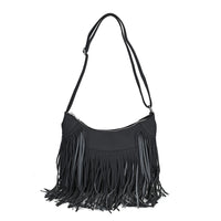 Black Faux Leather Shoulder Bag (13.4"x1.9"x11.4") with Tassel