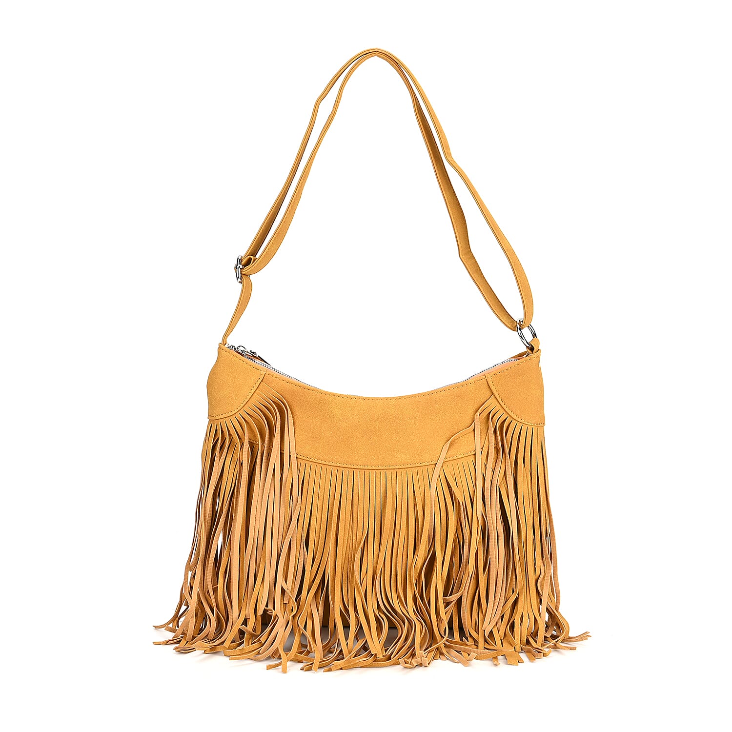 Black Faux Leather Shoulder Bag (13.4"x1.9"x11.4") with Tassel