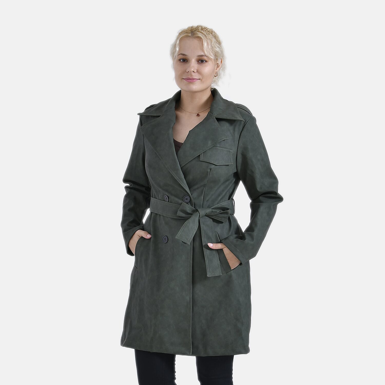 Doorbuster Gray Faux Leather Full Sleeve Long Jacket - S