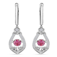Pink and White Moissanite 1.15 ctw Heart Dancing Earrings in Rhodium Over Sterling Silver