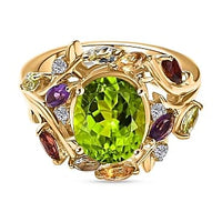 Peridot and Multi Gemstone 3.85 ctw Cluster Ring in Vermeil YG Over Sterling Silver (Size 11.5)