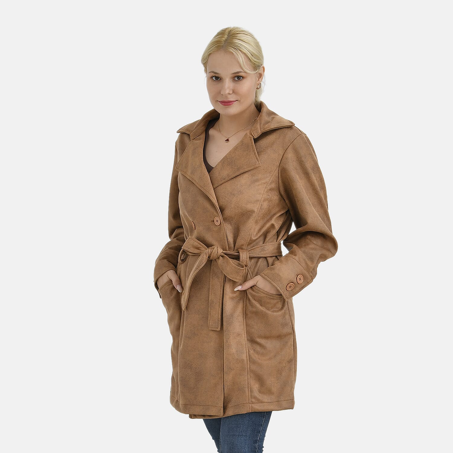 "Doorbuster Khaki Double-Breasted Trench Coat with Belt - S Tan and Olive Sizes S-XL"