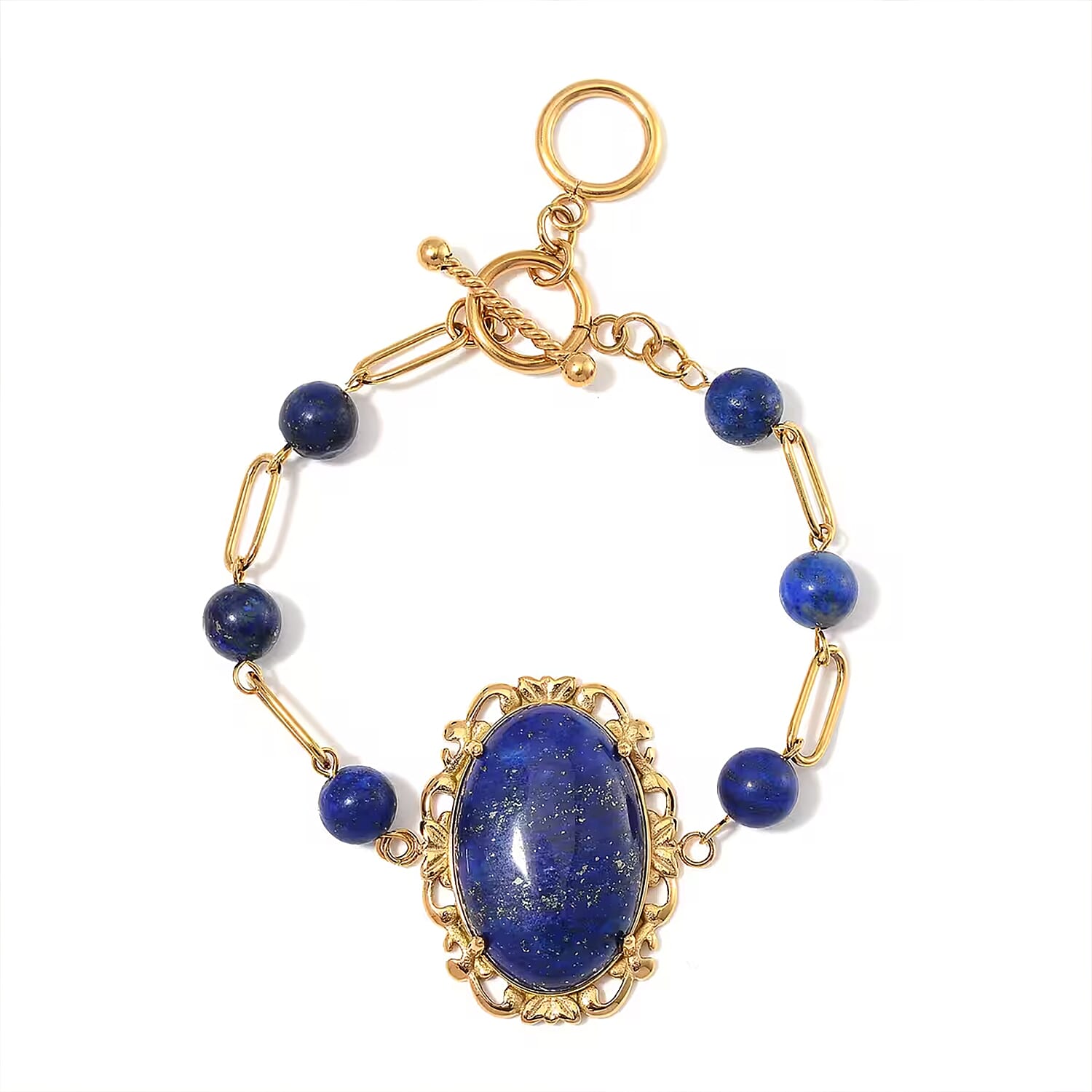 Lapis Lazuli Bracelet in ION Plated YG Stainless Steel (7.50-9.0In) 13.00 ctw
