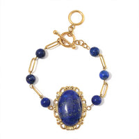 Lapis Lazuli Bracelet in ION Plated YG Stainless Steel (7.50-9.0In) 13.00 ctw