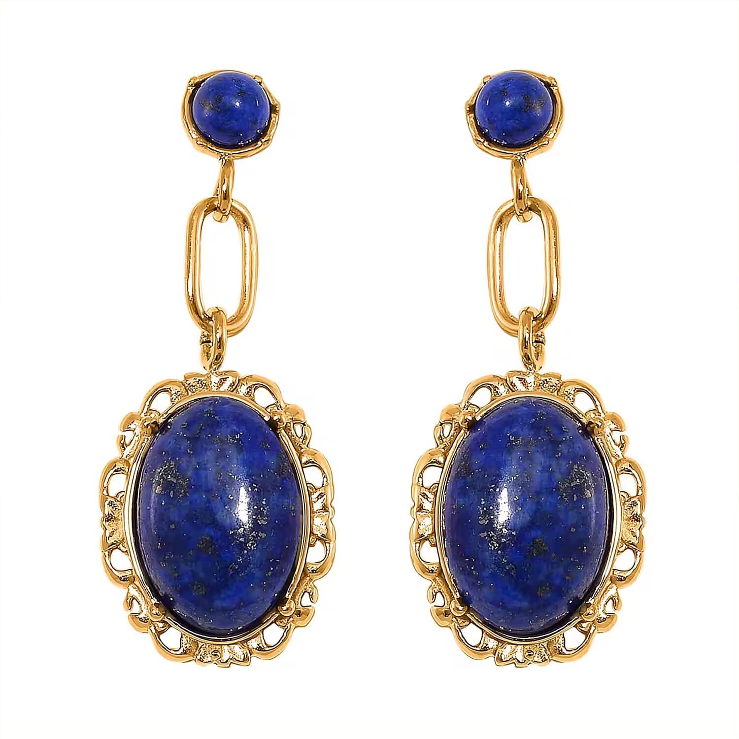 Lapis Lazuli Dangle Earrings ION Plated YG Stainless Steel 8.60 ctw