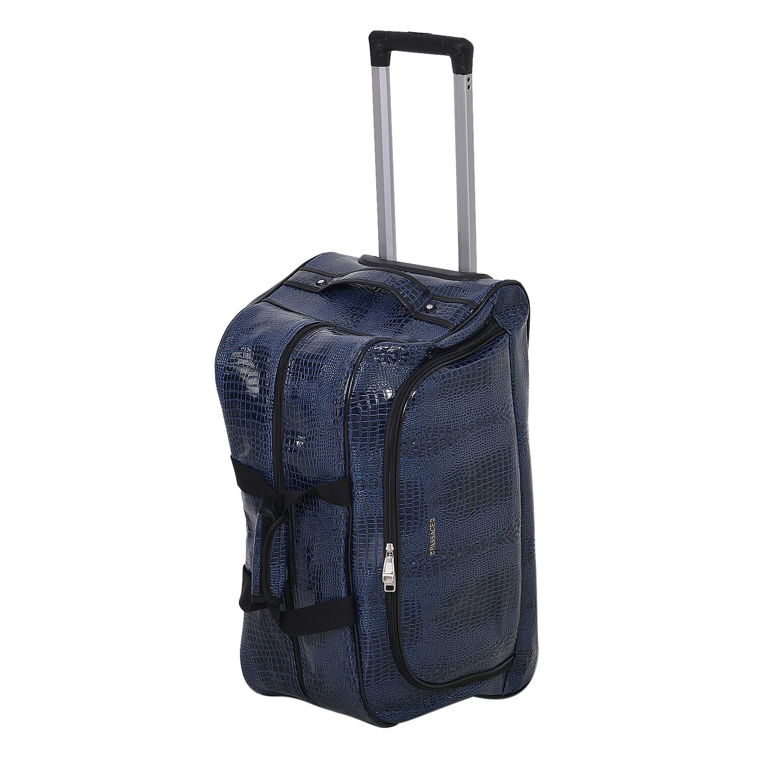 Passage Blue Crocodile Embossed Faux Leather Travel Bag with Adjustable Handle and Wheel (23.2"x13.8"x11.8")