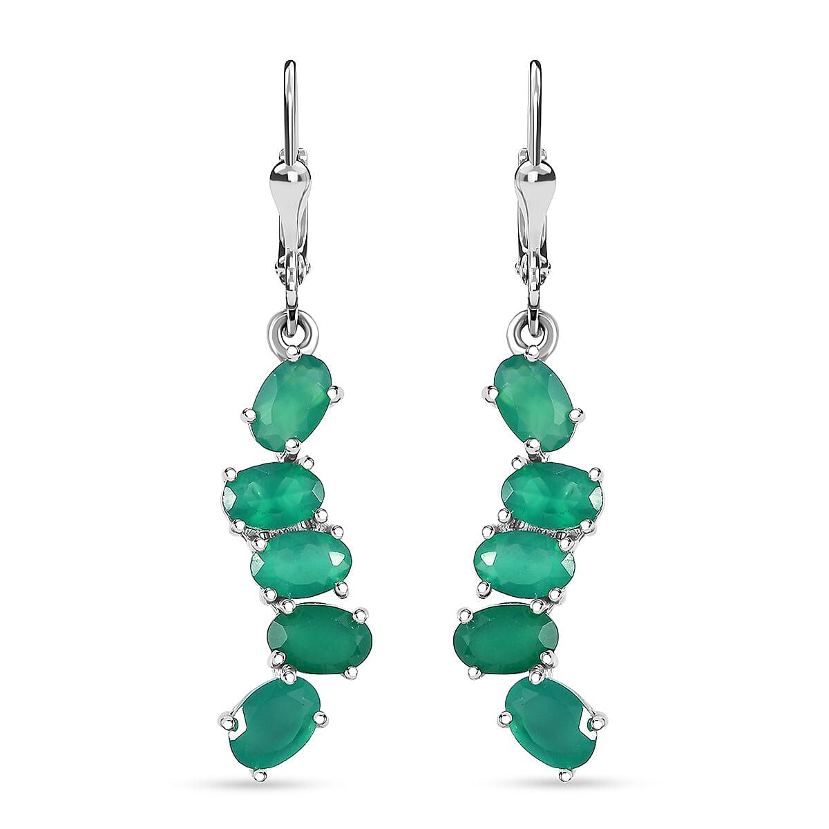Verde Onyx 4.30 ctw Cascade of Dew Earrings in Rhodium Over Sterling Silver