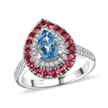 950 Platinum AAAA Santamaria Aquamarine Rubellite , White Diamond EF, VS2 Main Stone With Side Stone Ring , Platinum Wt. 6.1 g 3.25 (Size 7.0) 1.92 ctw - Sticky add to cart bar