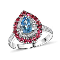 950 Platinum AAAA Santamaria Aquamarine Rubellite , White Diamond EF, VS2 Main Stone With Side Stone Ring , Platinum Wt. 6.1 g 3.25 (Size 7.0) 1.92 ctw