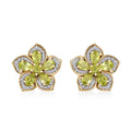Premium Hebei Peridot and White Zircon 5.70 ctw Flower Earrings in 18K Vermeil Yellow Gold Over Sterling Silver - Sticky add to cart bar