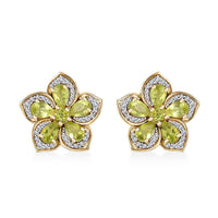 Premium Hebei Peridot and White Zircon 5.70 ctw Flower Earrings in 18K Vermeil Yellow Gold Over Sterling Silver