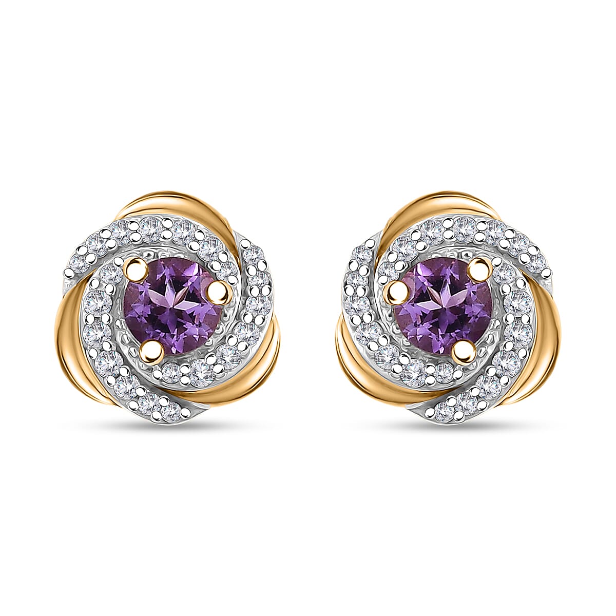 D'Joy Moroccan Rose and White Zircon 0.85 ctw Knot Stud Earrings in 18K Vermeil Yellow Gold Over Sterling Silver