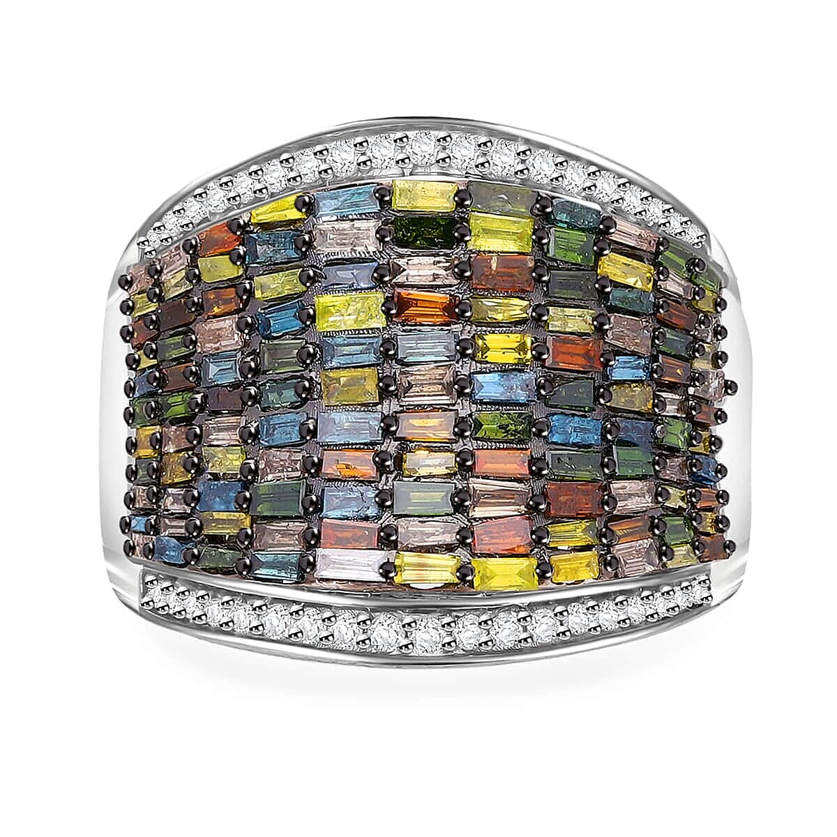 Multi Diamond 2.00 ctw Aurora Ring in Platinum Over Sterling Silver (Size 6.0)