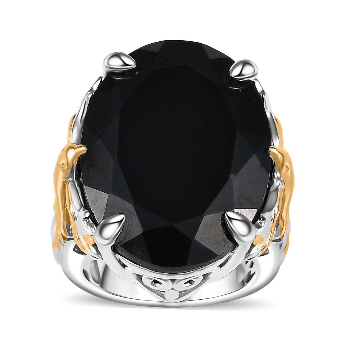 Epic Deal Thai Black Spinel Ring in Vermeil YG and Rhodium Over Sterling Silver (Size 10.0) 34.60 ctw