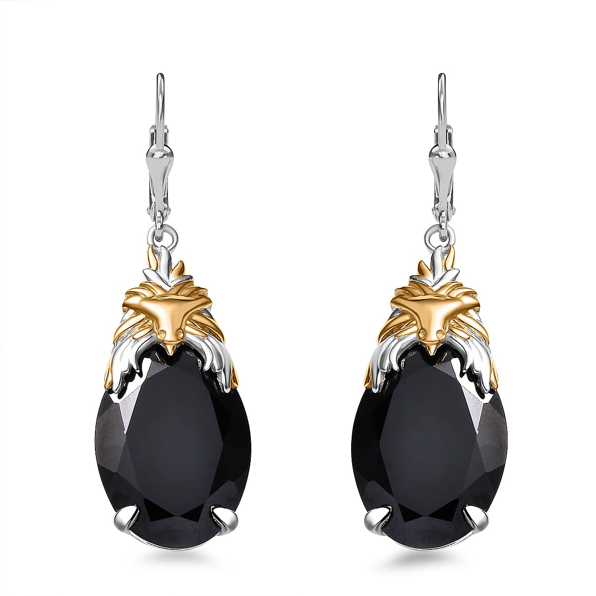 Epic Deal Thai Black Spinel Phoenix Earrings in 18K Vermeil YG and Rhodium Over Sterling Silver 35.20 ctw