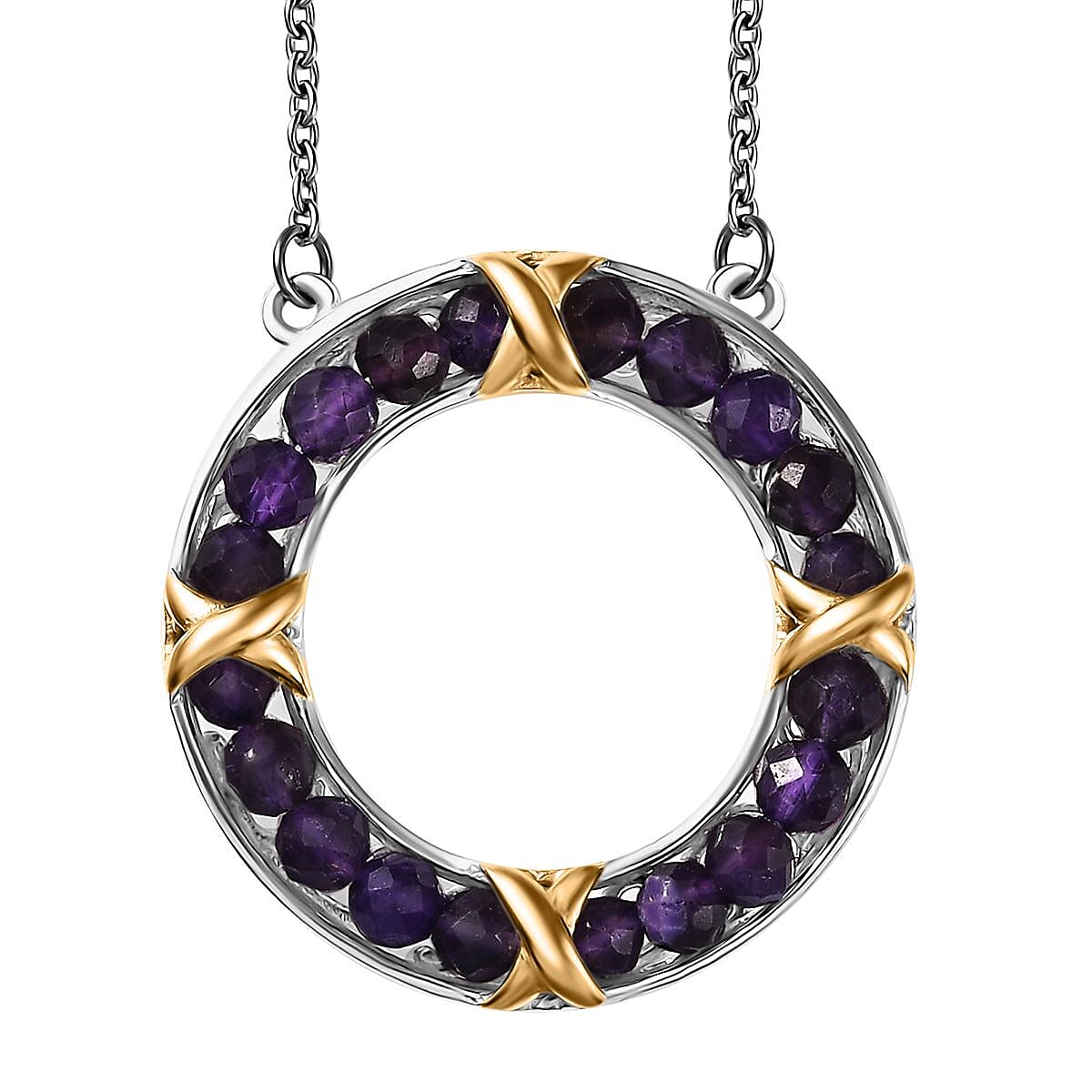 One Time Only Karis African Amethyst Necklace (18 Inches) in 18K YG Plated, Platinum Bond and Stainless Steel 6.25 ctw