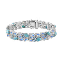 Larimar and Multi Gemstone 23.10 ctw Bracelet in Rhodium Over Sterling Silver (7.25 In)