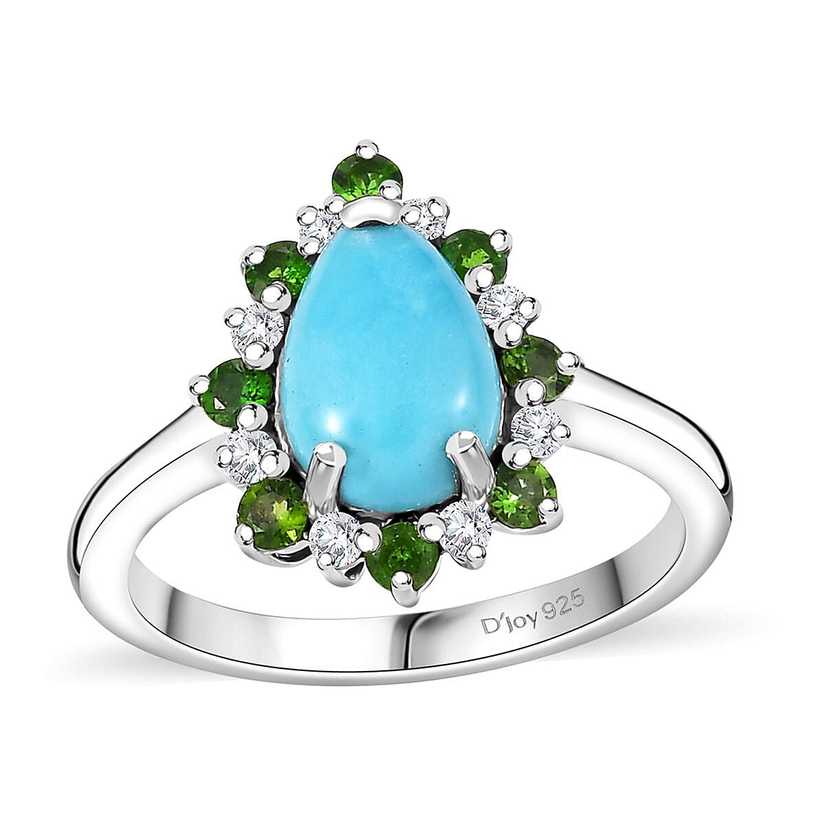 Sleeping Beauty Turquoise and Multi Gemstone 2.00 ctw Ring in Rhodium Over Sterling Silver
