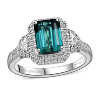 Rhapsody 950 Platinum AAAA Pirineu Lagoon Tourmaline and E-F VS Diamond 3.65 ctw Ring (Size 6.0) 7.35 Grams