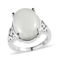 White Jade Solitaire Ring in Stainless Steel (Size 10.0) 11.90 ctw
