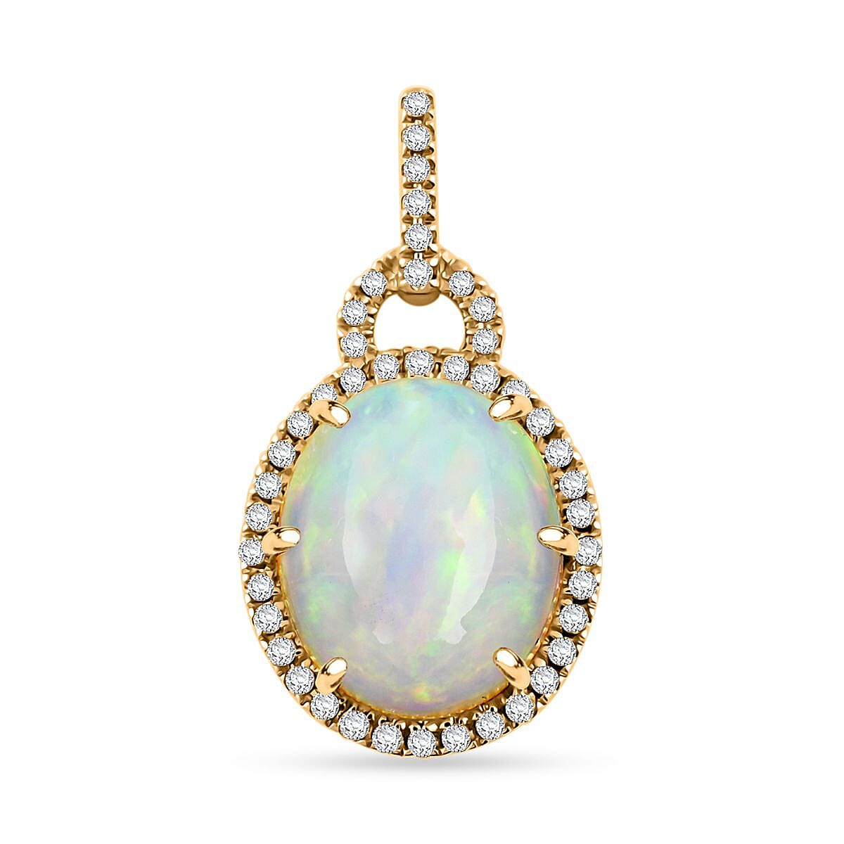 Certified & Appraised Luxoro AAA Ethiopian Welo Opal and G-H I2 Diamond Pendant without Chain in 10K Yellow Gold 3.60 ctw
