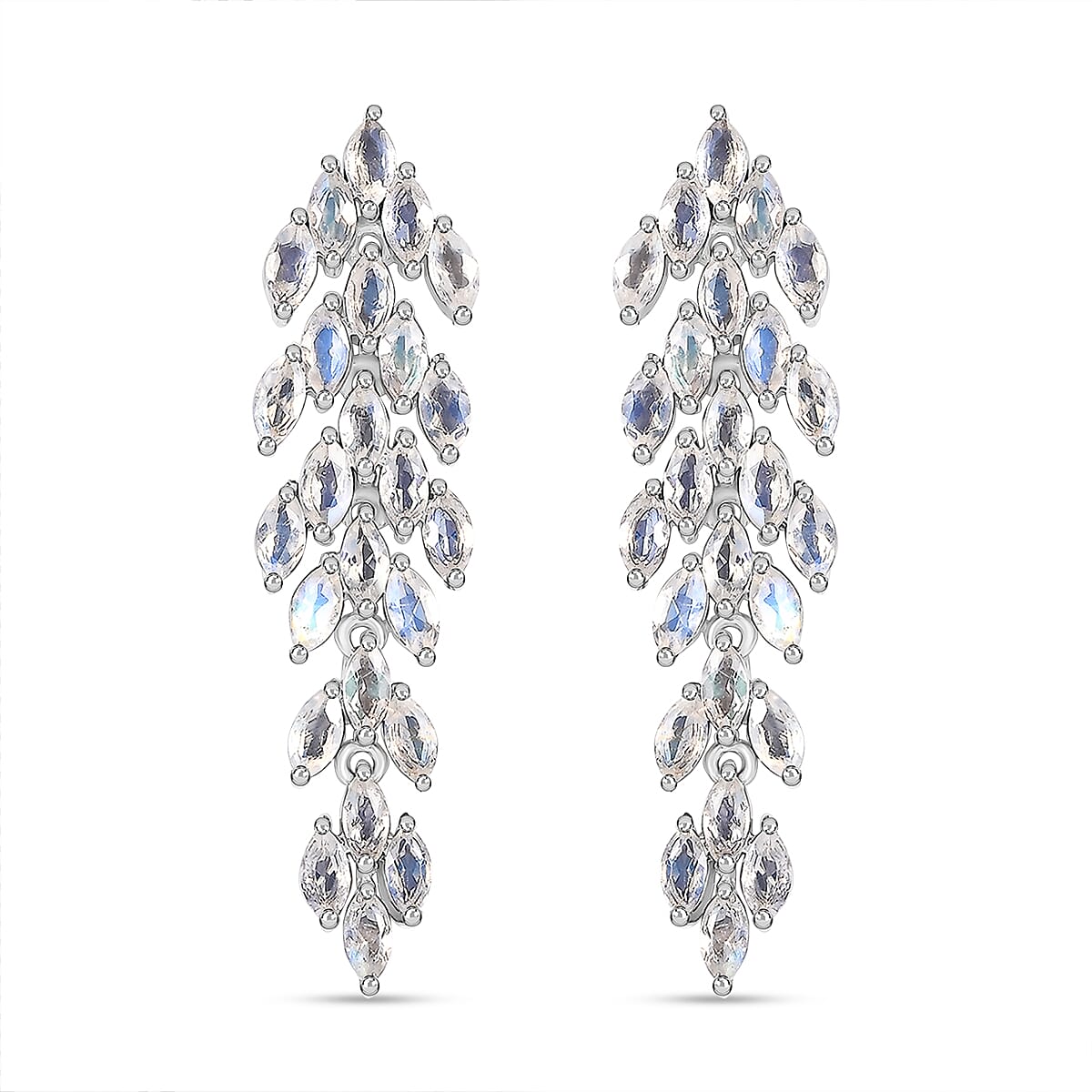D'Joy Premium Moon Glow Moonstone 4.15 ctw Moonlight Waterfall Earrings in Rhodium Over Sterling Silver