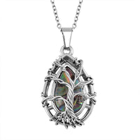Abalone Shell Tree of Life Necklace (20-22 Inches) in Stainless Steel
