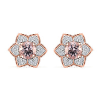 Pink Morganite and Moissanite 1.40 ctw Bloom Flower Earrings in 18K Vermeil Rose Gold Over Sterling Silver