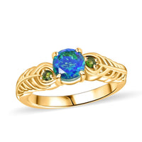 Peacock Quartz (Triplet) and Chrome Diopside 1.10 ctw Ring in 18K Vermeil Yellow Gold Over Sterling Silver (Size 11.5)