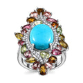 TLV Premium Sleeping Beauty Turquoise, Multi Gemstone Ring in Rhodium Over Sterling Silver (Size 10.0) 7.00 ctw - Sticky add to cart bar