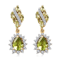D'Joy Premium Hebei Peridot and White Zircon 4.00 ctw Leaf Earrings in 18K Vermeil Yellow Gold Over Sterling Silver