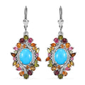 Sleeping Beauty Turquoise, Multi Gemstone Floral Earrings in Rhodium Over Sterling Silver 12.15 ctw - Sticky add to cart bar