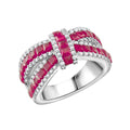 Simulated White and Ruby Color Diamond Ring in Rhodium Over Sterling Silver (Size 10.0) 2.60 ctw - Sticky add to cart bar