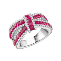 Simulated White and Ruby Color Diamond Ring in Rhodium Over Sterling Silver (Size 10.0) 2.60 ctw