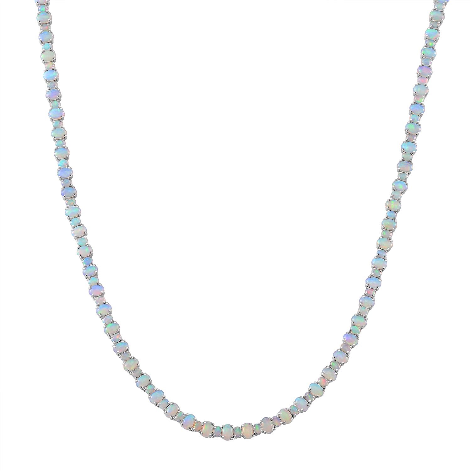 Epic Deal Ethiopian Welo Opal Tennis Necklace (18 Inches) in Rhodium Over Sterling Silver 23.65 ctw