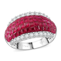Simulated White and Ruby Color Diamond Ring in Rhodium Over Sterling Silver (Size 10.0) 1.80 ctw