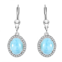 Larimar and White Zircon 5.10 ctw Lever Back Whale Earrings in Rhodium Over Sterling Silver