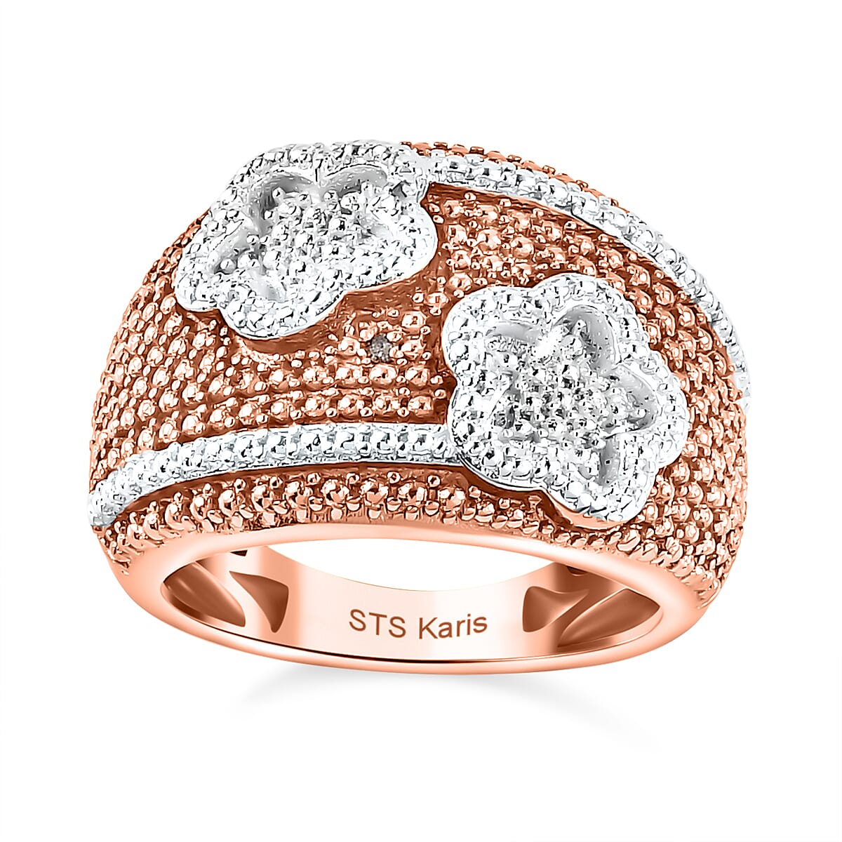 Karis Natural Champagne Diamond Accent Floral Ring in 18K RG Plated (Size 10.0)