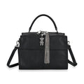 Black Genunie Leather Crossbody Bag with Bear Charm and Tassel (9.8"x5.1"x7") Handle Drop (3.9") and Two Shoulder Strap - Sticky add to cart bar