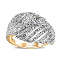 Karis Diamond Accent Bypass Feather Ring in Rhodium and 18K YG Plated (Size 10)