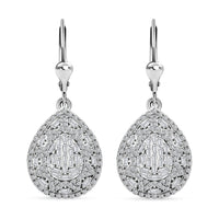 White Diamond 1.00 ctw Lever Back Earrings in Rhodium Over Sterling Silver
